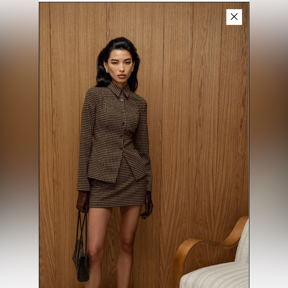 Reformation Chloe Brown Checkered Long Sleeve Dress